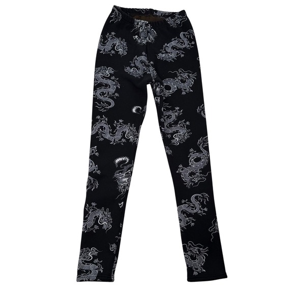 Just Cozy Pants - AE Just Cozy Dragon Print Fleece Lined Leggings Y2K Goth Grunge Womens Sz XS/S